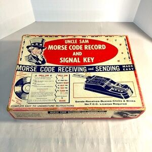 Vintage 50’s Morse Code Signal Key and Instructional 45 RPM Vinyl Record